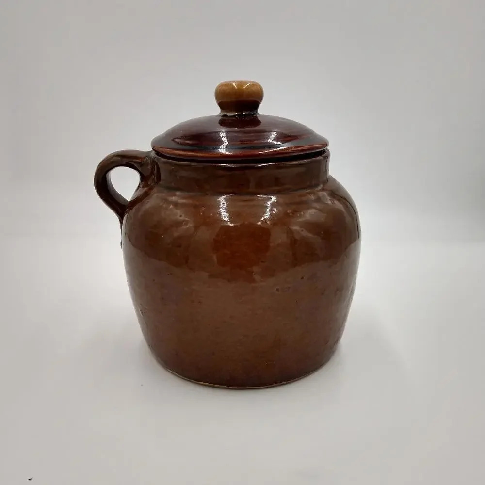 Small Brown Stoneware Jug and Lid - Picture 2 of 6